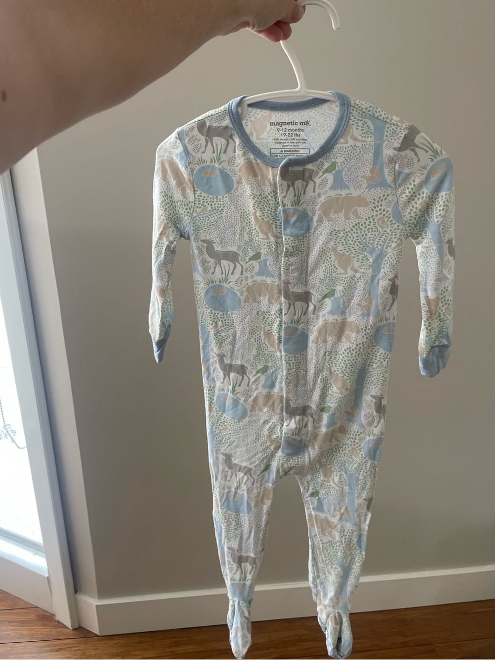Magnetic Me Light Blue and Cream animal Print Footed One-Piece